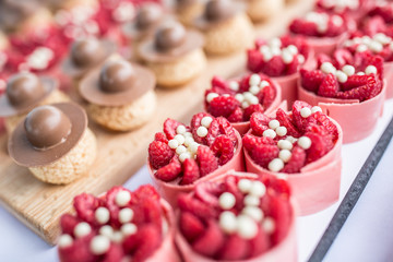 Rapsberry sweet desserts on a catering table at event