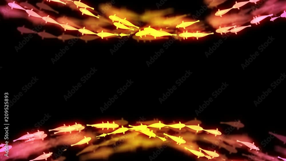 Poster abstract bokeh light sparkles fancy carp or koi fish swimming pattern yellow and pink gradient color