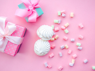 Pink and white marshmallow with pink dishes, Rose marshmallow Zephyr