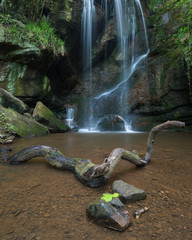 Beautiful calm waterfall landscape at Roughting Linn in Northumberland National Park in England