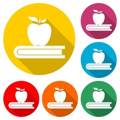 Education icon, Book with apple, color icon with long shadow