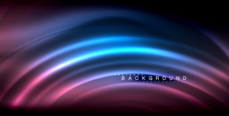 Neon glowing wave, magic energy and light motion background