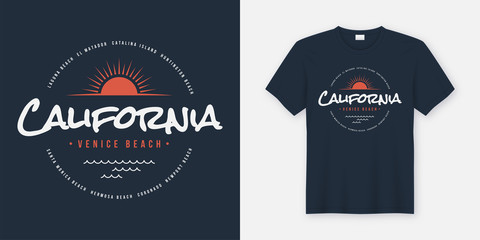 California Venice beach t-shirt and apparel design, typography, 