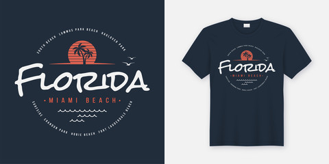 Florida Miami beach t-shirt and apparel design, typography, prin