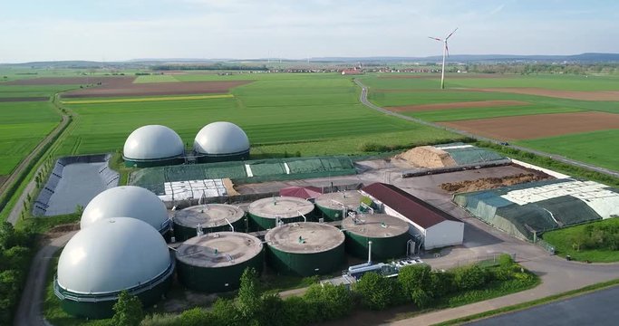 Aerial video of Biogas plant, alternative energy sources, renewable energy
