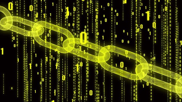 4k Blockchain.Cripto currency bitcoin.The Matrix style binary computer code,changing from zero to one digits,Global internet worldwide.abstract future tech background.yellow version.