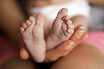 Close up detail of newborn baby boys feet