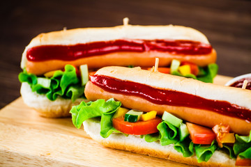 Hot dogs on cutting board