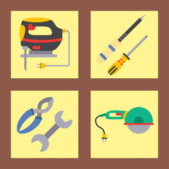 Construction vector worker equipment house renovation handyman tools carpentry industry illustration.