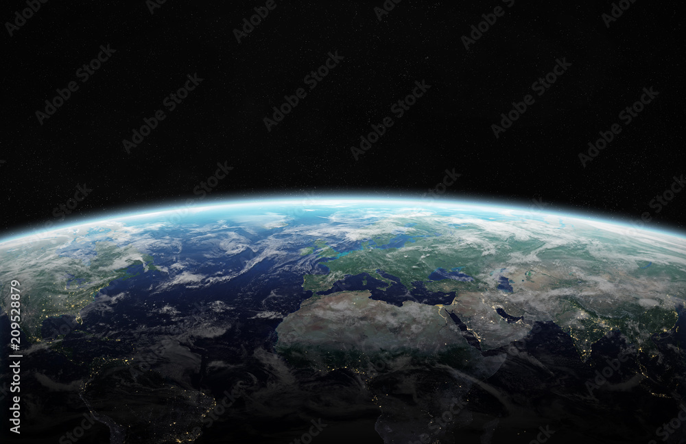Poster View of blue planet Earth in space 3D rendering elements of this image furnished by NASA