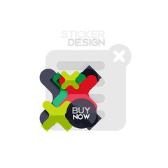 Flat design cross shape geometric sticker icon, paper style design with buy now sample text, for business or web presentation, app or interface buttons
