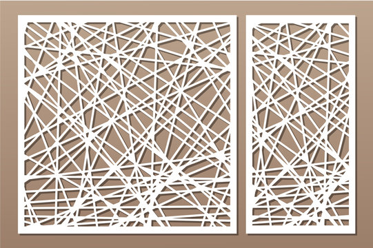 Set decorative panel laser cutting. wooden panel. Elegant modern geometric abstract pattern. Ratio 1:2, 1:1. Vector illustration.