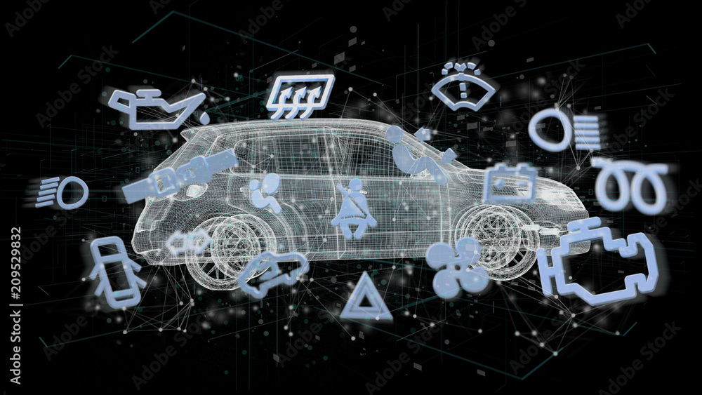 Poster smartcar icon,around an automobile on a background 3d rendering