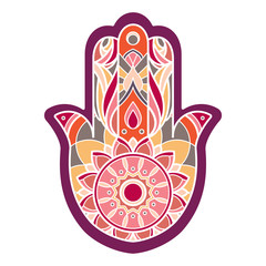Lineless colorful hamsa hand in red and purple tones
