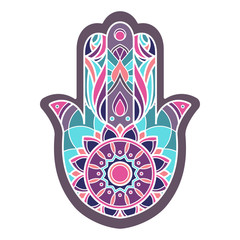 Lineless colorful hamsa hand in purple and green tones