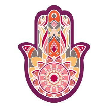 Lineless colorful hamsa hand in red and purple tones