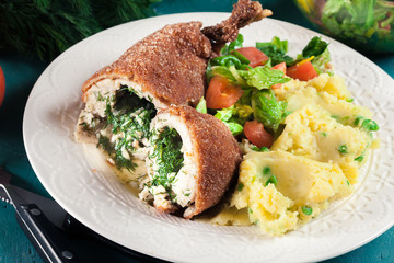 Chicken Kiev, breaded chicken breast