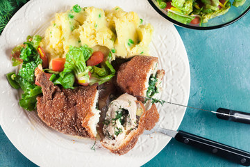Chicken Kiev, breaded chicken breast