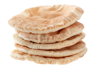 Stack of pita bread isolated on white background