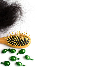 Hair loss, hair fall everyday serious problem, on white background.