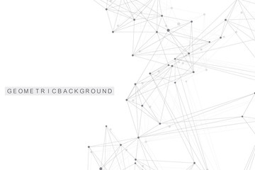 Geometric graphic background molecule and communication. Big data complex with compounds. Perspective backdrop. Minimal array Big data. Digital data visualization. Scientific vector illustration.