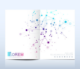 Modern vector template for brochure Leaflet flyer advert banner cover catalog magazine or annual report. Business, science design. Scientific cybernetic dotted world map. Lines plexus. Card surface.