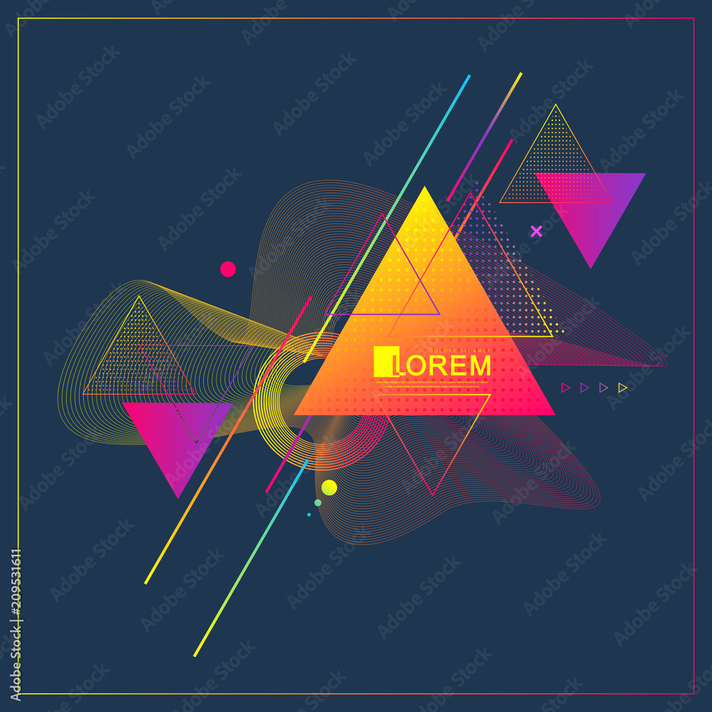 Poster Modern abstract triangle geometric pattern design and background with dynamic linear waves. Vector illustration suitable for design, poster, cover, template, brochure, flyer.