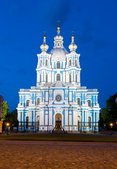 Fototapeta na wymiar Smolny Cathedral at night, St. Petersburg, Russia
