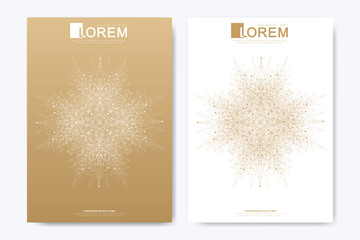 Modern vector template for brochure Leaflet flyer cover banner magazine or annual report. A4 size. Business, science, medicine, technology design book layout. Abstract presentation with golden mandala