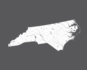 U.S. states - map of North Carolina. Please look at my other images of cartographic series - they are all very detailed and carefully drawn by hand WITH RIVERS AND LAKES.