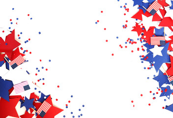 the us independence day, July 4, memorial day, patriotism and veterans, the holiday of the country , flags and swezy paper white-blue-red color , isolate