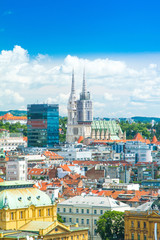      Panoramic view on Zagreb center and catholic cathedral, Croatia 