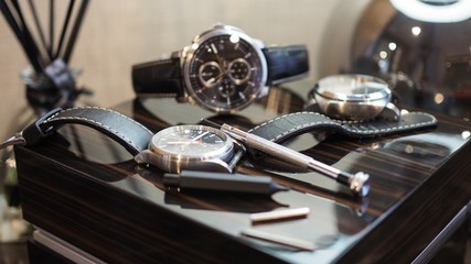 Closeup of luxury watches and tools.(Selected focus)