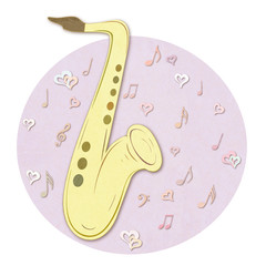 Stylish template of saxophone on pink background  for your design. 