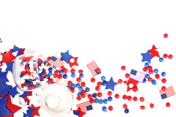 Fototapeta premium the us independence day, July 4, memorial day, patriotism and veterans, the holiday of the country , flags and swezy paper white-blue-red color , isolate