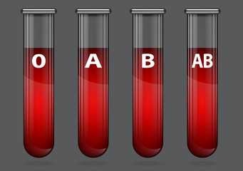 Different blood types in test tube illustration