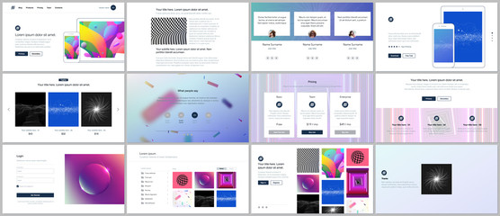 Vector templates for website design, minimal presentations, portfolio with vibrant colorful abstract gradient backgrounds. UI, UX, GUI. Design of headers, dashboard, contact forms, features page etc