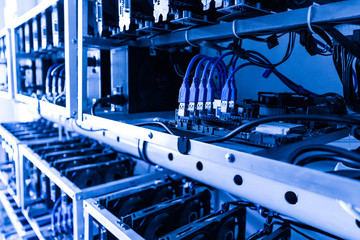 Close up details of mining rig