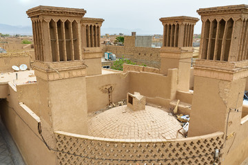 Badgirs, windcatchers on the roof in Yazd. Iran