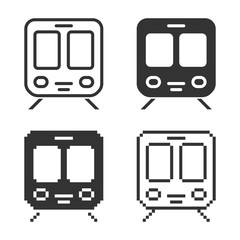 Monochromatic train icon in different variants: line, solid, pixel, etc.