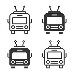 Monochromatic trolleybus icon in different variants: line, solid, pixel, etc.
