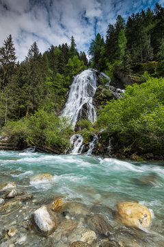 Staniskabach waterfall near Glossglockner in Austria Alps