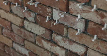 brick cuts tile on the wall closeup