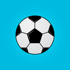 Soccer ball on blue background. Football banner in pop art style. Funny cartoon sport vector illustration. Easy to edit design templatую