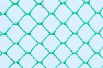 Fototapeta premium Plastic mesh covered with snow. Fence. Close-up. Background. Texture.