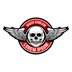 Template of the emblem of racer club. Skull with wings. Design element for logo, label, badge, sign.