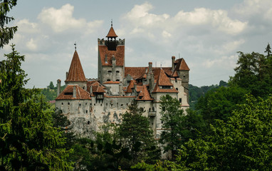 Fototapeta na wymiar Ancient spooky castle Bran. Abode of Dracula in Transylvania, Romania, Eastern Europe