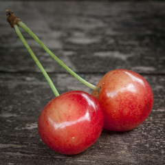 fresh Bigarreau Napoleon cherries in springtime