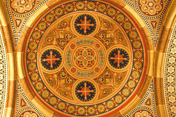 Decorative painted ceiling of an ancient orthodox church