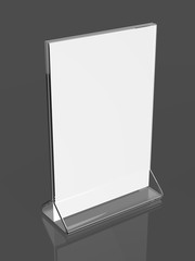 Blank Card stand type top loader Table Tent. 3d render illustration.